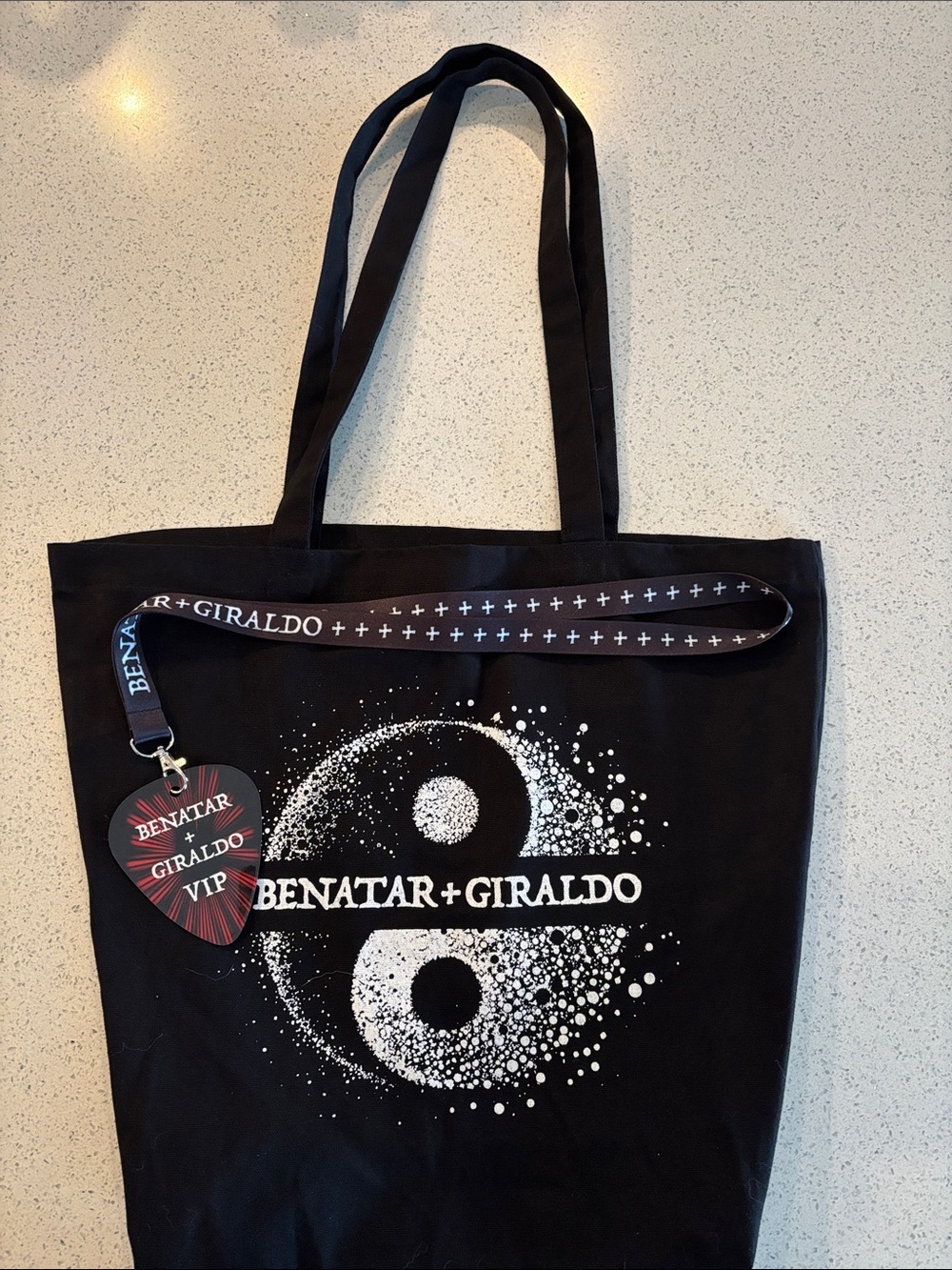Benatar + Giraldo Black Graphic Tote with Lanyard